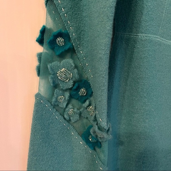 Stunning Unique Knitwear Dress & Jacket Set Small Turquoise Floral - Picture 5 of 11